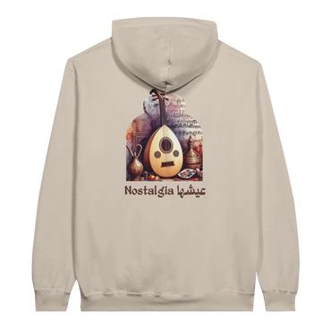 Nostalgic Oud Serenade Hoodie in Sand, Arabic graphic design by Cairo NYC