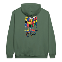Melting Rubik's Cube Art Hoodie in Military Green, Arabic graphic design by Cairo NYC