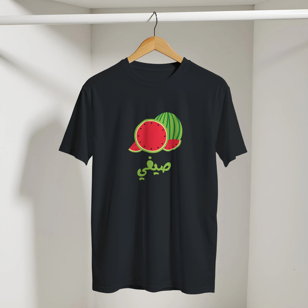 Watermelon Summer Vibes Arabic Tee in Black, Arabic graphic design by Cairo NYC