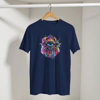 Hamsa Hand and Eye Arabic Tee in Navy, Arabic graphic design by Cairo NYC