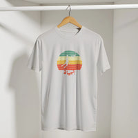 Eshta Retro Sunset Basketball Tee in Ice Grey, Arabic graphic design by Cairo NYC