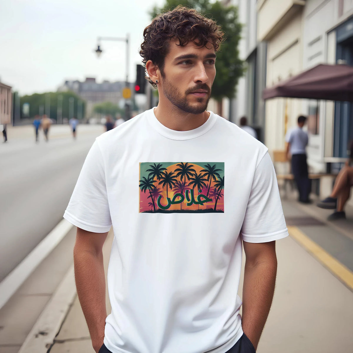 Khalas Sunset Tee, Arabic graphic design by Cairo NYC (view 17)