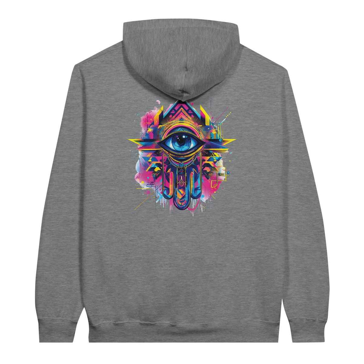 Modern Khamsa Protection Hoodie in Sport Grey, Arabic graphic design by Cairo NYC