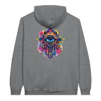 Modern Khamsa Protection Hoodie in Sport Grey, Arabic graphic design by Cairo NYC