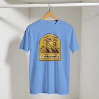 Eye of Horus Egypt Pyramids Sunset Arabic Tee in Carolina Blue, Arabic graphic design by Cairo NYC