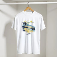 Sunset Beach Arabic Tee in White, Arabic graphic design by Cairo NYC