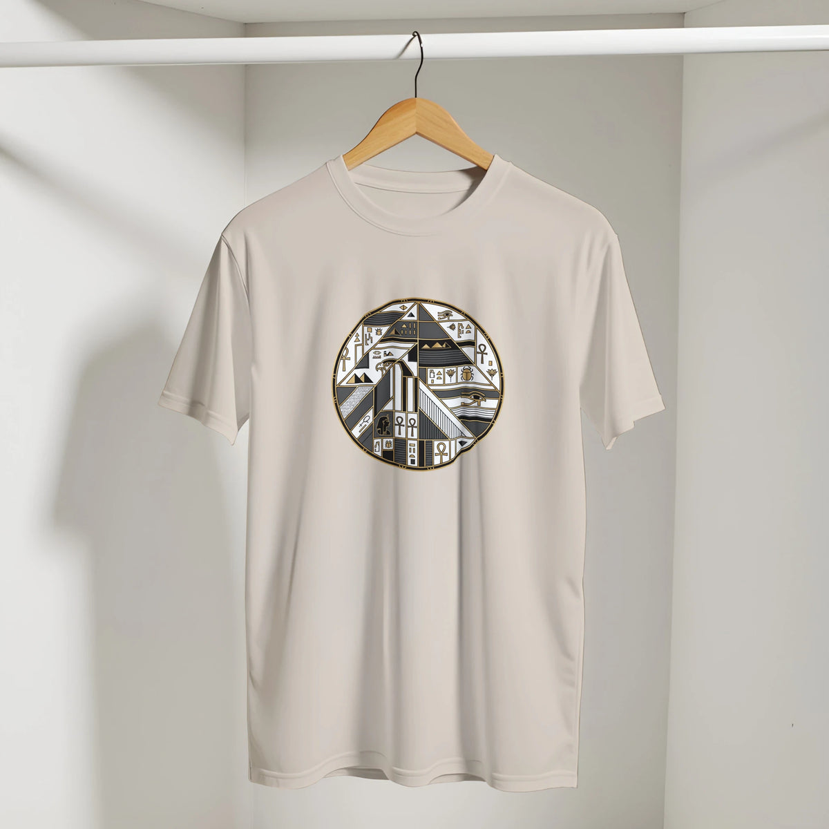 Geometric Egyptian Art Deco Arabic Tee in Sand, Arabic graphic design by Cairo NYC