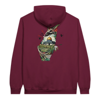 Vibrant Palestine Heritage Hoodie in Maroon, Arabic graphic design by Cairo NYC