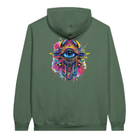 Modern Khamsa Protection Hoodie in Military Green, Arabic graphic design by Cairo NYC