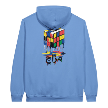 Melting Rubik's Cube Art Hoodie in Carolina Blue, Arabic graphic design by Cairo NYC