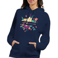 It's a Vibe Floral Arabic Hoodie in Navy, Arabic graphic design by Cairo NYC
