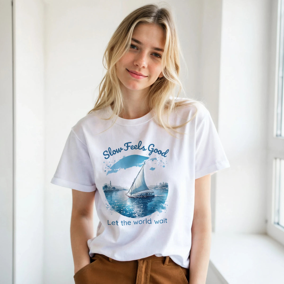 Slow Feels Good Mindfulness Tee, Arabic graphic design by Cairo NYC (view 9)