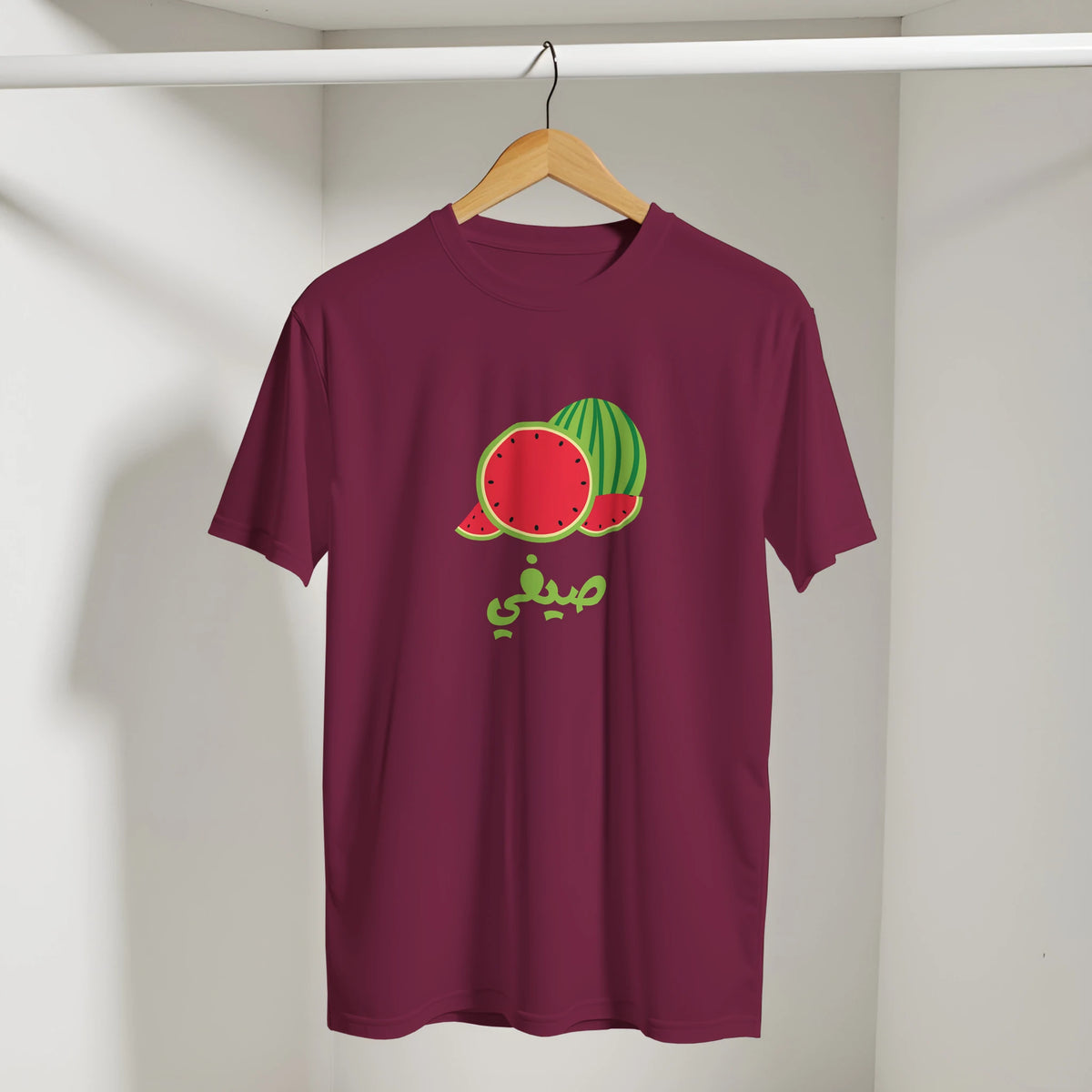 Watermelon Summer Vibes Arabic Tee in Maroon, Arabic graphic design by Cairo NYC