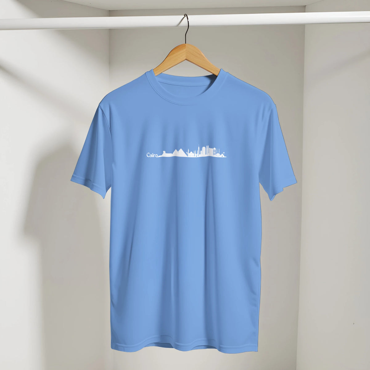 Cairo Cityscape Retro Arabic Tee in Carolina Blue, Arabic graphic design by Cairo NYC