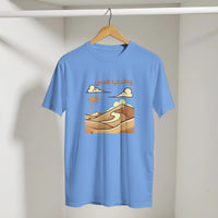 World on Mute Arabic Tee in Carolina Blue, Arabic graphic design by Cairo NYC