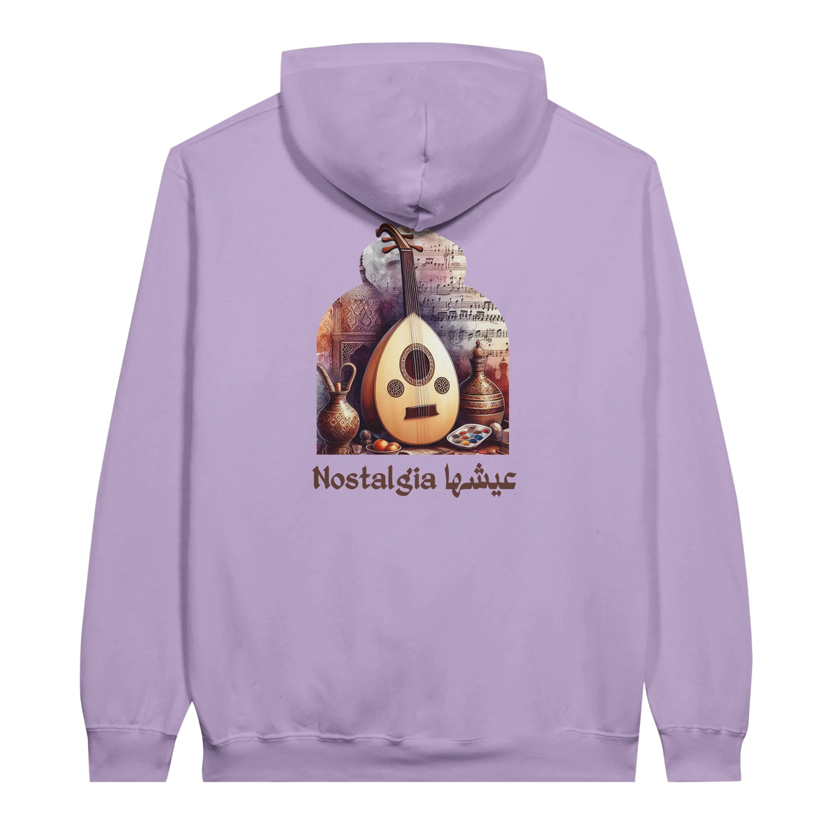 Nostalgic Oud Serenade Hoodie in Orchid, Arabic graphic design by Cairo NYC