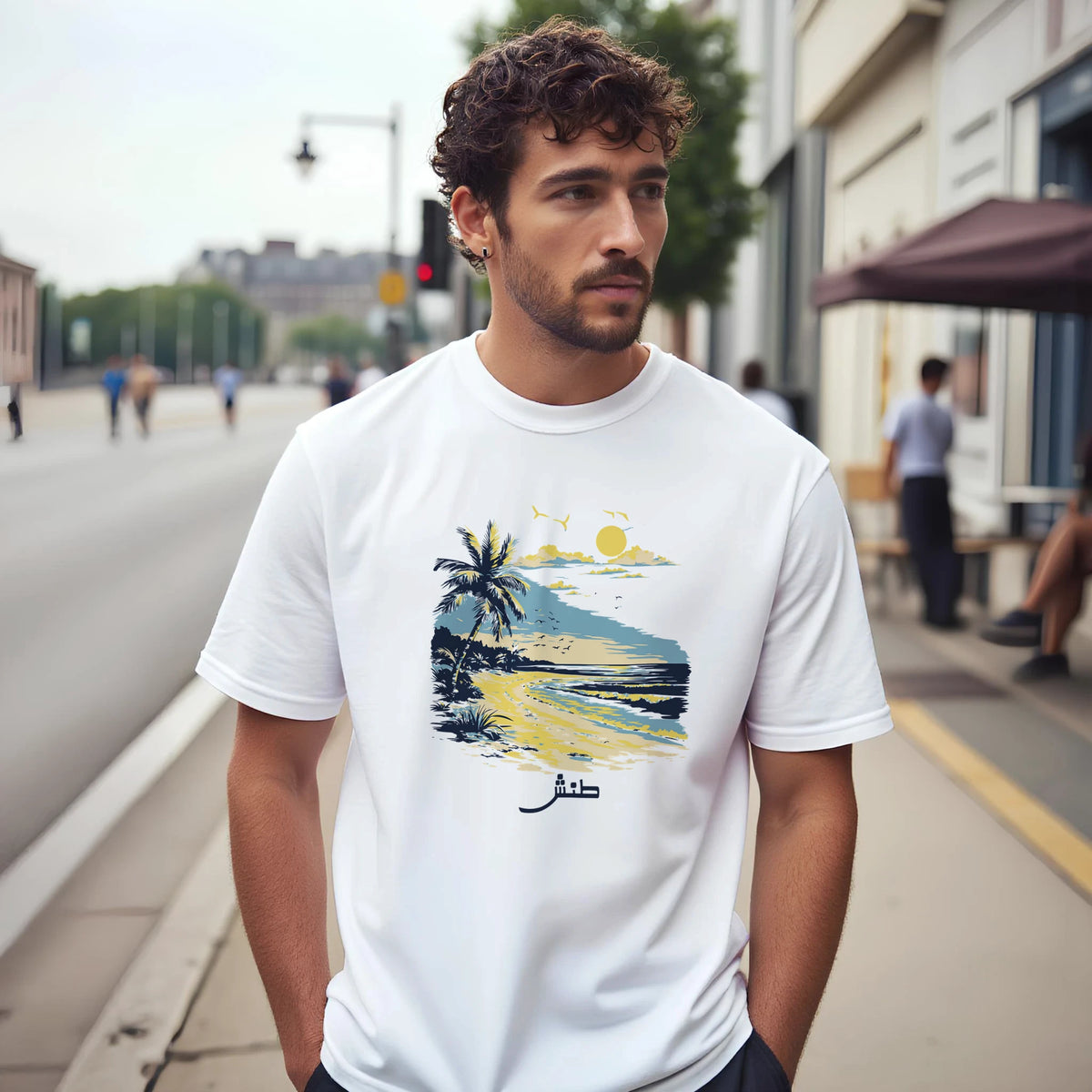 Sunset Beach Arabic Tee, Arabic graphic design by Cairo NYC (view 15)