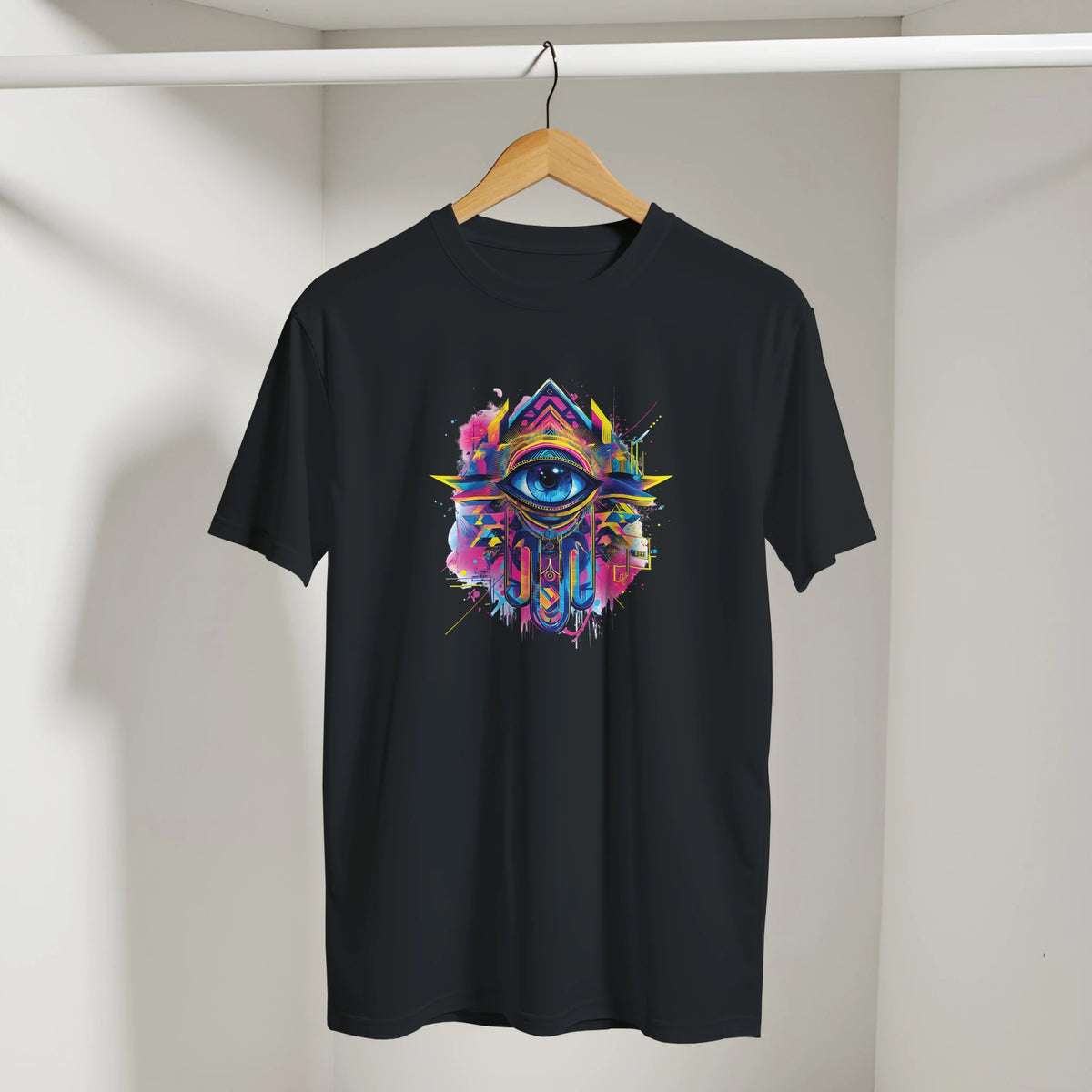 Hamsa Hand and Eye Arabic Tee in Black, Arabic graphic design by Cairo NYC