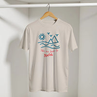 Take Me Back to Cairo Sunset Pyramids Arabic Tee in Sand, Arabic graphic design by Cairo NYC