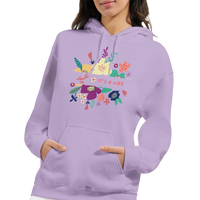 It's a Vibe Floral Arabic Hoodie in Orchid, Arabic graphic design by Cairo NYC