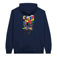 Melting Rubik's Cube Art Hoodie in Navy, Arabic graphic design by Cairo NYC