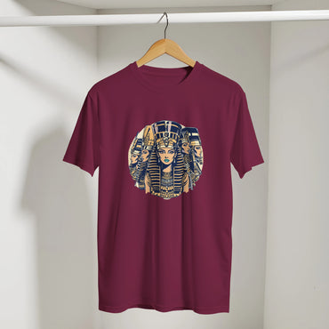 Egyptian Pharaoh Queens Retro Arabic Tee in Maroon, Arabic graphic design by Cairo NYC