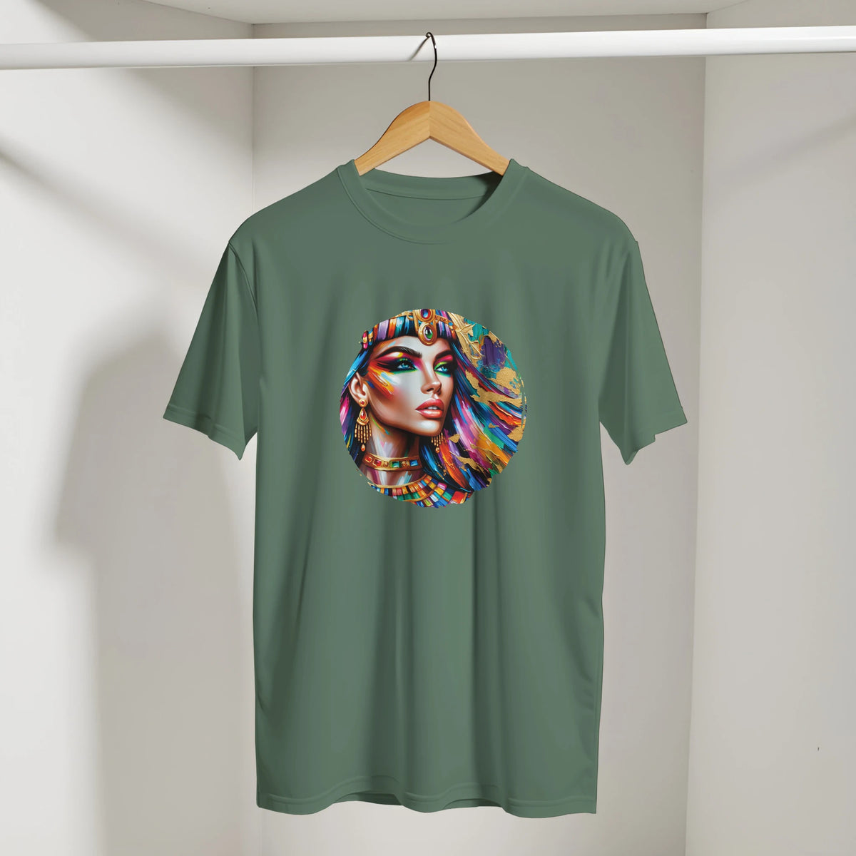 Cleopatra Arabic Tee in Military Green, Arabic graphic design by Cairo NYC