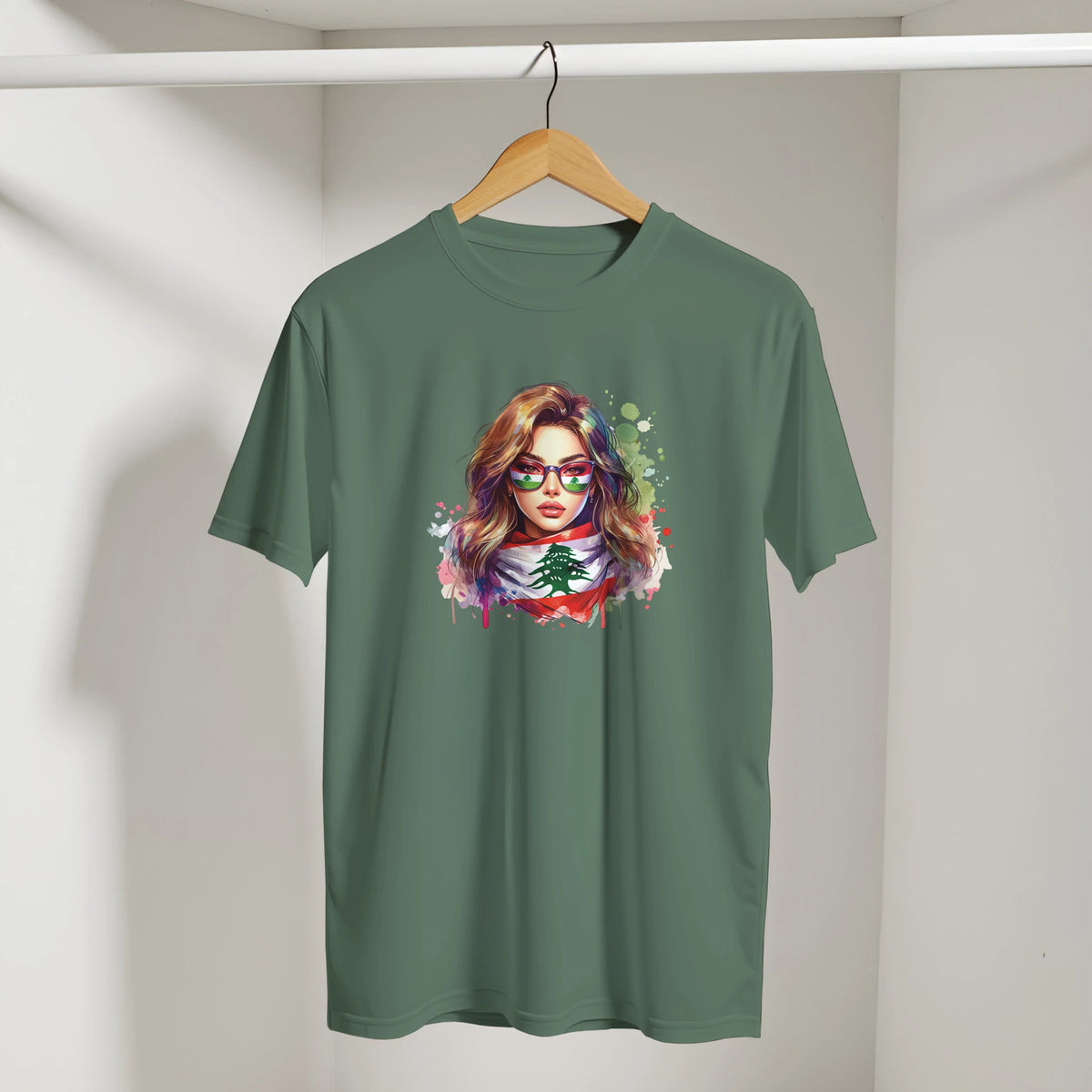 Lebanese Cedar Vintage Tee in Military Green, Arabic graphic design by Cairo NYC
