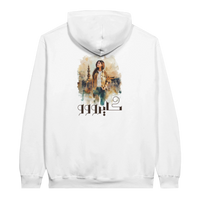 Modern Cairo Urban Mystique Hoodie in Watercolor Hues in White, Arabic graphic design by Cairo NYC