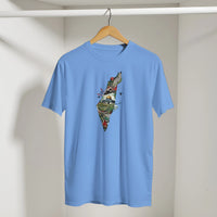 Palestine Dome Olive Branches Keffiyeh Tee in Carolina Blue, Arabic graphic design by Cairo NYC