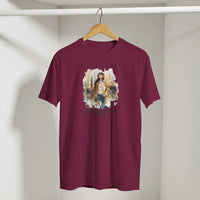 Soulful Cityscape Cairo Tee in Maroon, Arabic graphic design by Cairo NYC