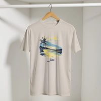 Sunset Beach Arabic Tee in Sand, Arabic graphic design by Cairo NYC