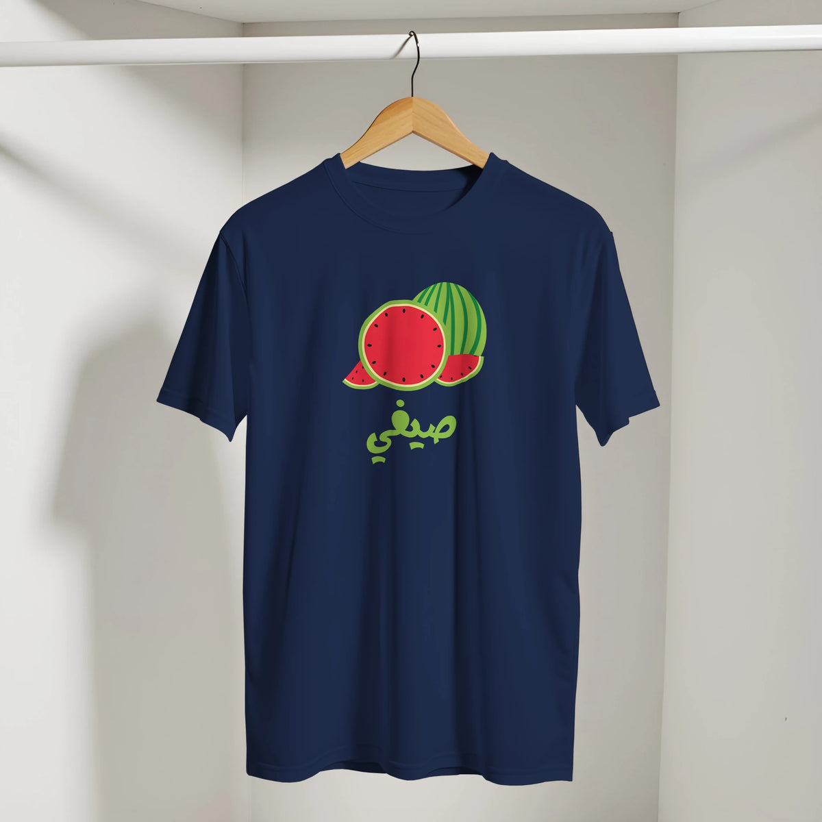 Watermelon Summer Vibes Arabic Tee in Navy, Arabic graphic design by Cairo NYC