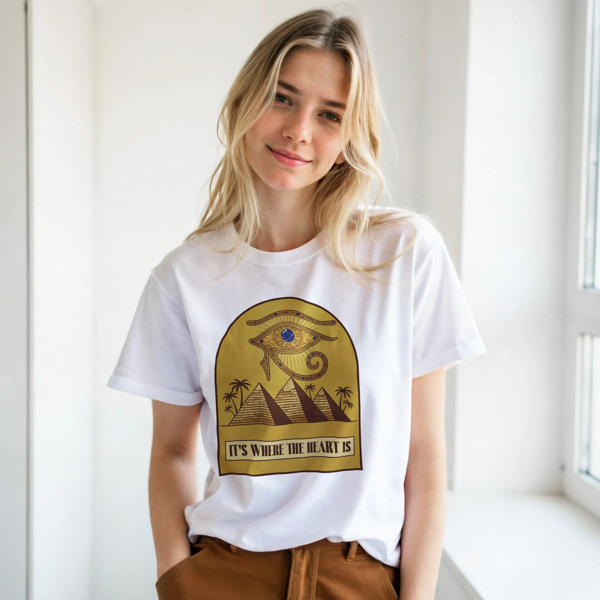 Eye of Horus Egypt Pyramids Sunset Arabic Tee, Arabic graphic design by Cairo NYC (view 16)