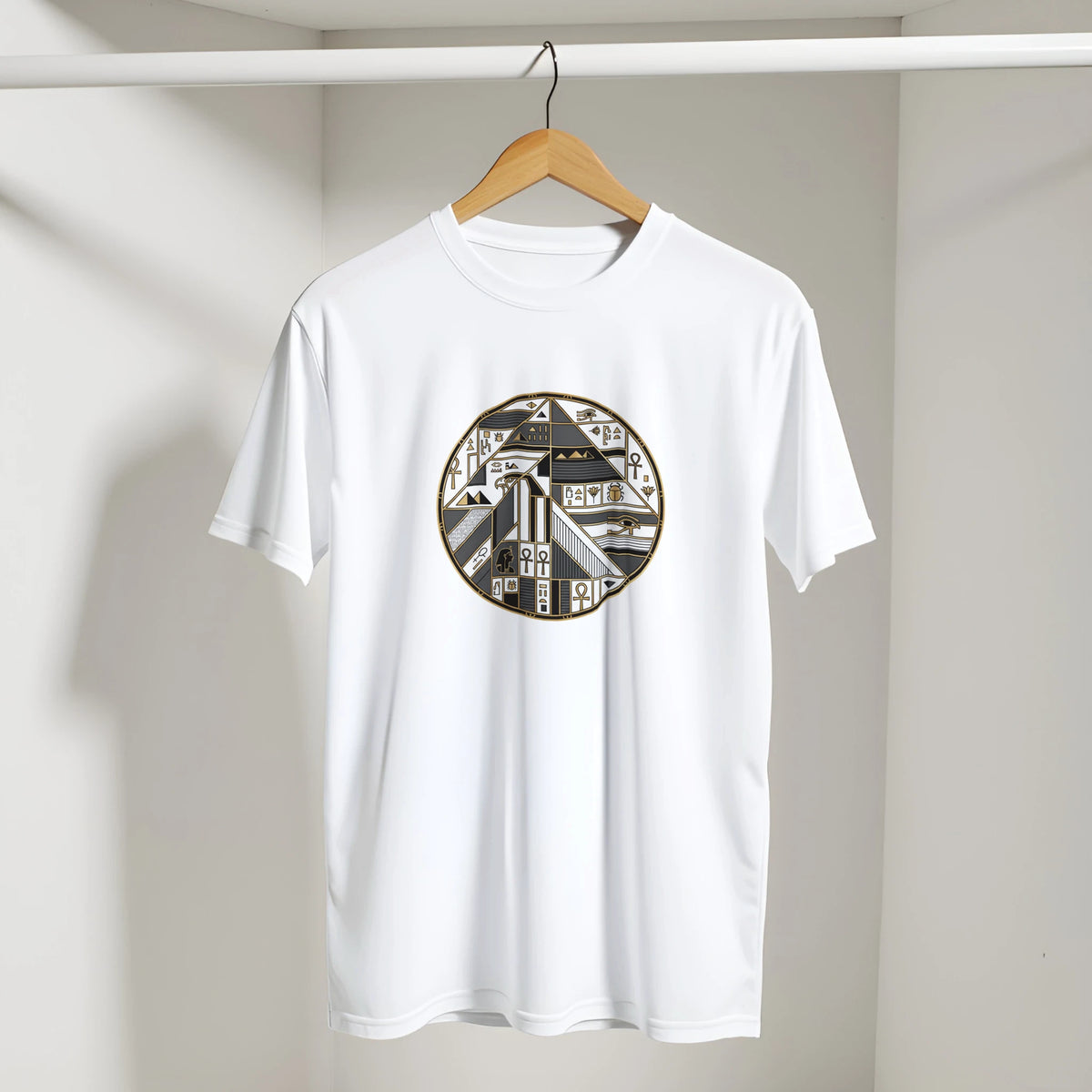 Geometric Egyptian Art Deco Arabic Tee in White, Arabic graphic design by Cairo NYC