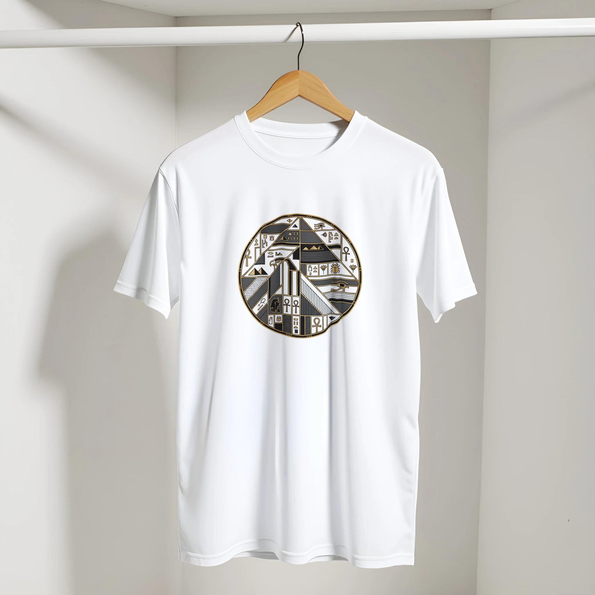 Geometric Egyptian Art Deco Arabic Tee in White, Arabic graphic design by Cairo NYC