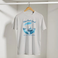 Slow Feels Good Mindfulness Tee in Ice Grey, Arabic graphic design by Cairo NYC