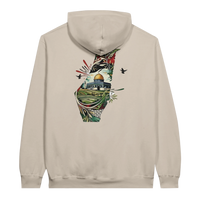 Vibrant Palestine Heritage Hoodie in Sand, Arabic graphic design by Cairo NYC
