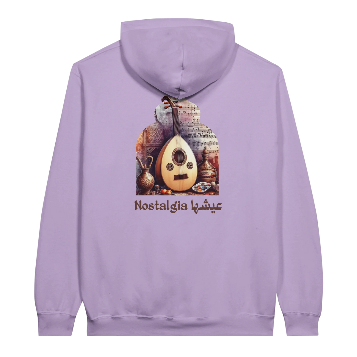 Nostalgic Oud Serenade Hoodie in Orchid, Arabic graphic design by Cairo NYC