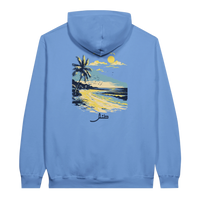 Retro Beach Sunset Hoodie in Carolina Blue, Arabic graphic design by Cairo NYC