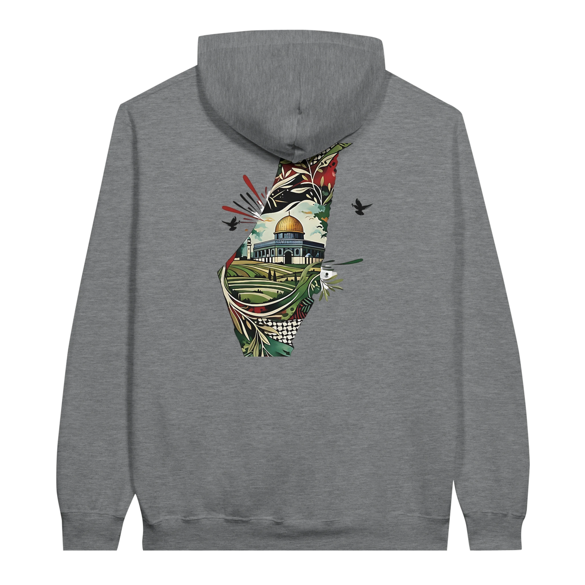 Vibrant Palestine Heritage Hoodie in Sport Grey, Arabic graphic design by Cairo NYC