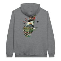 Vibrant Palestine Heritage Hoodie in Sport Grey, Arabic graphic design by Cairo NYC