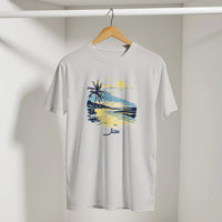 Sunset Beach Arabic Tee in Ice Grey, Arabic graphic design by Cairo NYC