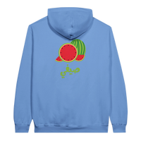 Vibrant Watermelon Summer Arabic Script Hoodie in Carolina Blue, Arabic graphic design by Cairo NYC