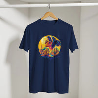 Egyptian Sunset Diva Cityscape Tee in Navy, Arabic graphic design by Cairo NYC
