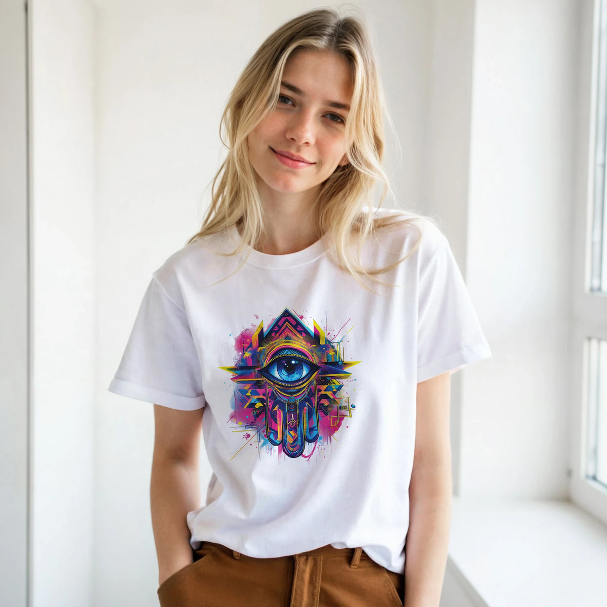 Hamsa Hand and Eye Arabic Tee, Arabic graphic design by Cairo NYC (view 16)