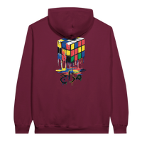 Melting Rubik's Cube Art Hoodie in Maroon, Arabic graphic design by Cairo NYC