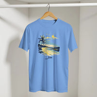 Sunset Beach Arabic Tee in Carolina Blue, Arabic graphic design by Cairo NYC