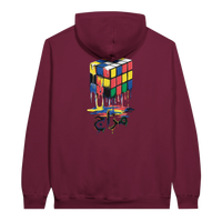 Melting Rubik's Cube Art Hoodie in Maroon, Arabic graphic design by Cairo NYC