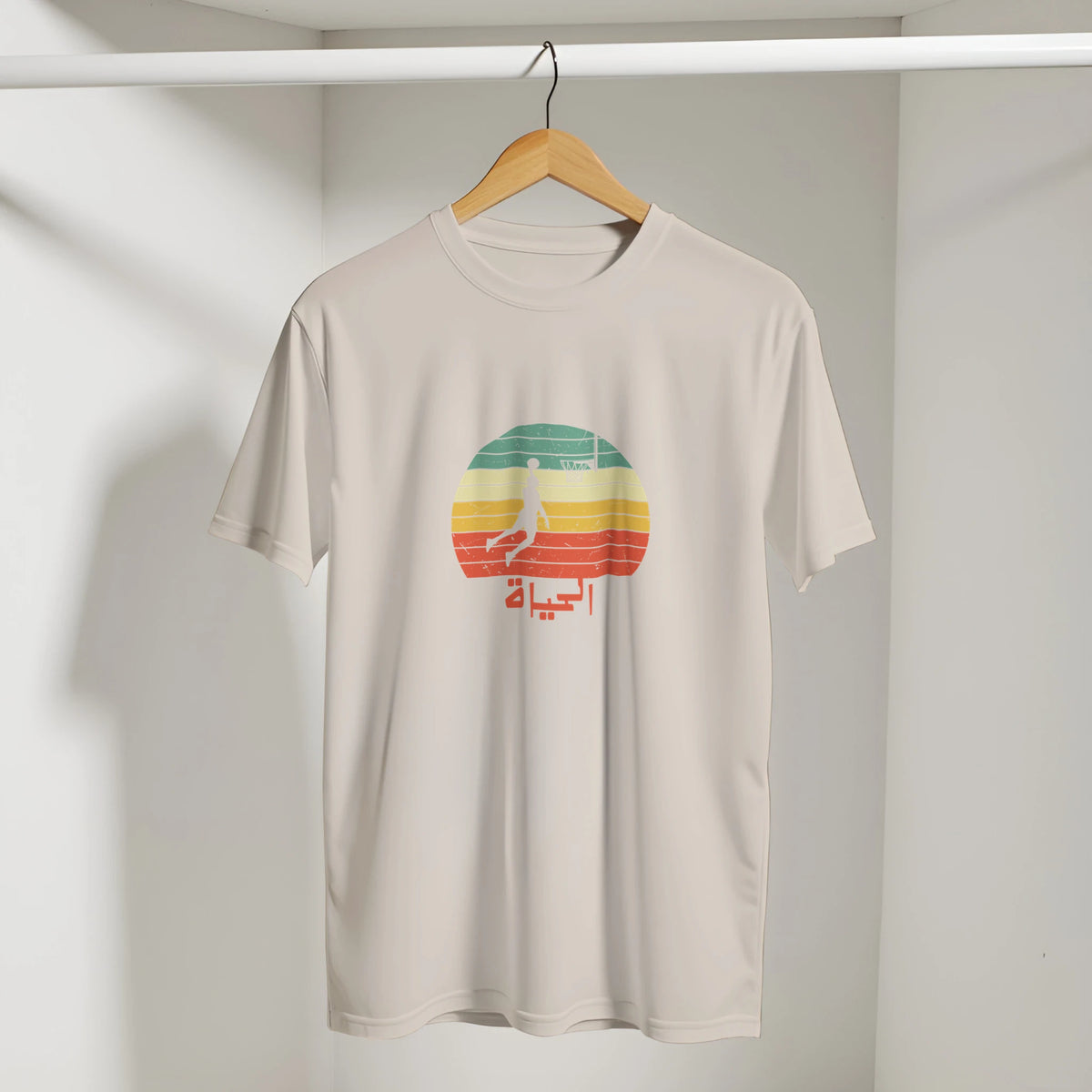 Eshta Retro Sunset Basketball Tee, Arabic graphic design by Cairo NYC (view 11)